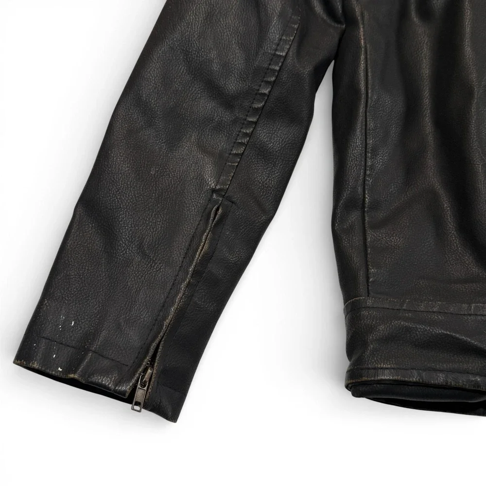 Aeropostale Faux Vegan Leather Jacket Sherpa Collar Brown Mens Small Bomber‎